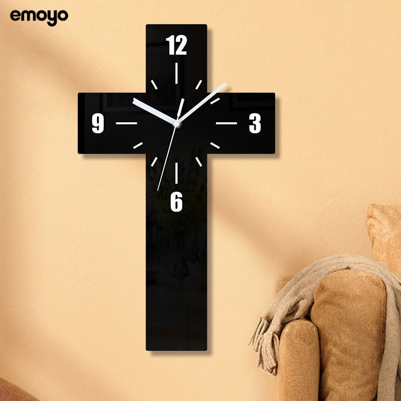 Ceas de perete, design în formă de cruce, stil modern, mișcare silențioasă cu cuarț, afișaj analog cu cifre