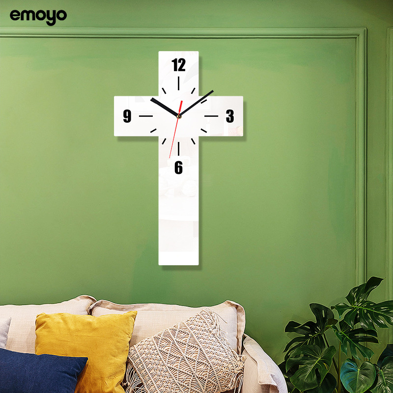 Ceas de perete, design în formă de cruce, stil modern, mișcare silențioasă cu cuarț, afișaj analog cu cifre