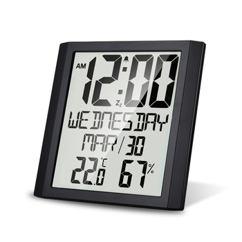 Kućni elektronički zidni sat s mjerenjem temperature i vlage, velik LCD zaslon, budilica i kalendar