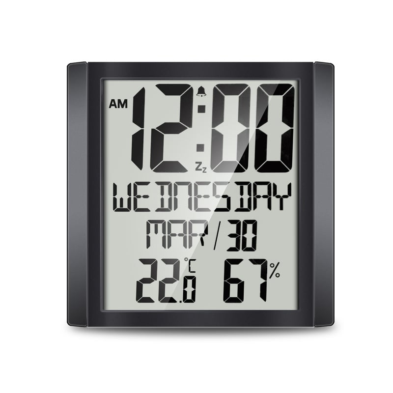 Kućni elektronički zidni sat s mjerenjem temperature i vlage, velik LCD zaslon, budilica i kalendar