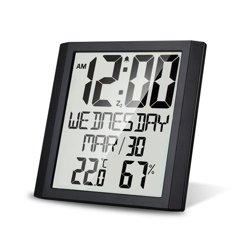 Kućni elektronički zidni sat s mjerenjem temperature i vlage, velik LCD zaslon, budilica i kalendar
