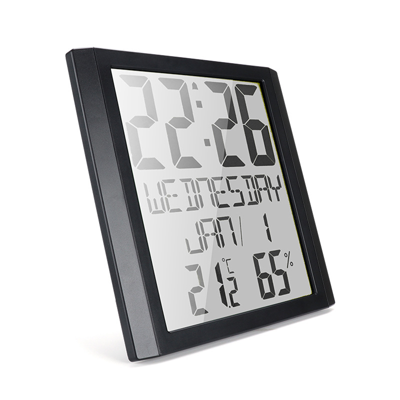 Kućni elektronički zidni sat s mjerenjem temperature i vlage, velik LCD zaslon, budilica i kalendar
