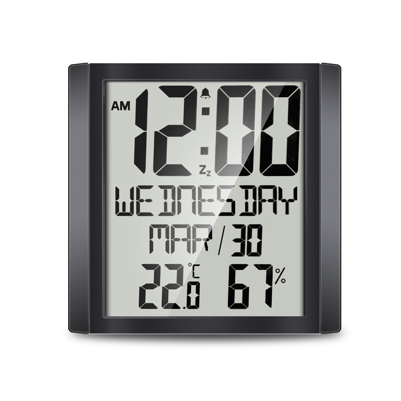 Kućni elektronički zidni sat s mjerenjem temperature i vlage, velik LCD zaslon, budilica i kalendar