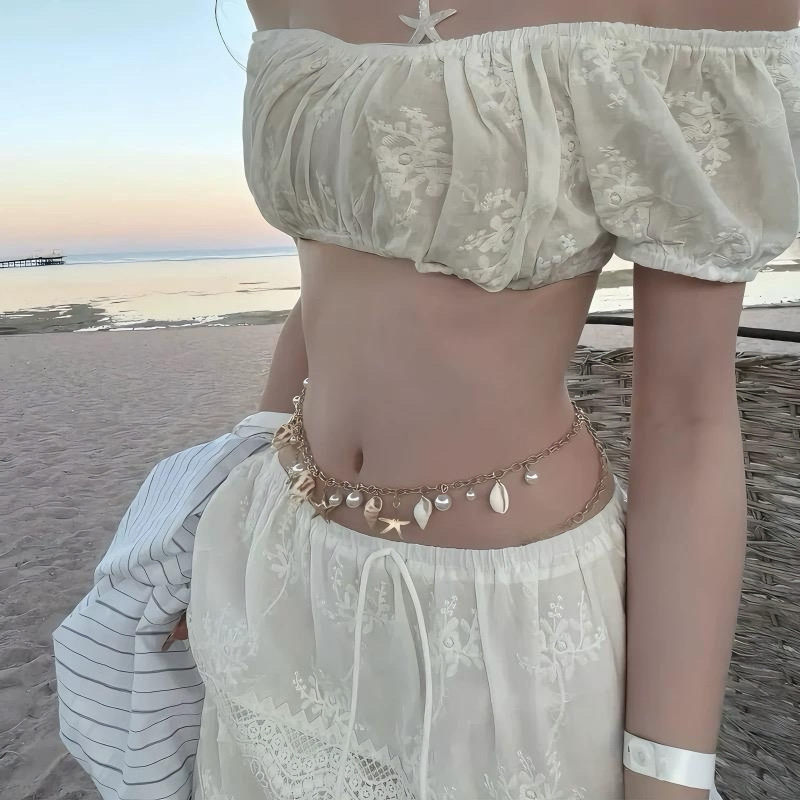 Metalni pojas-uzica za struk sa školjkama i morskom zvijezdom, boemski resi, za ljetne fotografije na plaži, duljina 80–100 cm, širina 1 cm