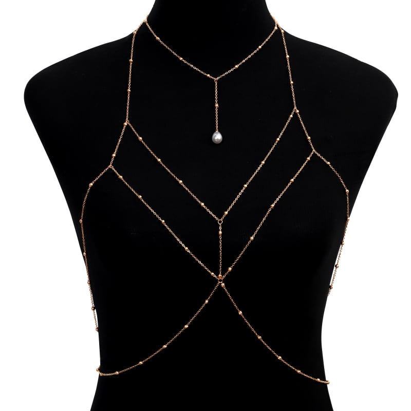 Ženski body chain ogrlica, kristalne kapljice, ručna izrada, legura