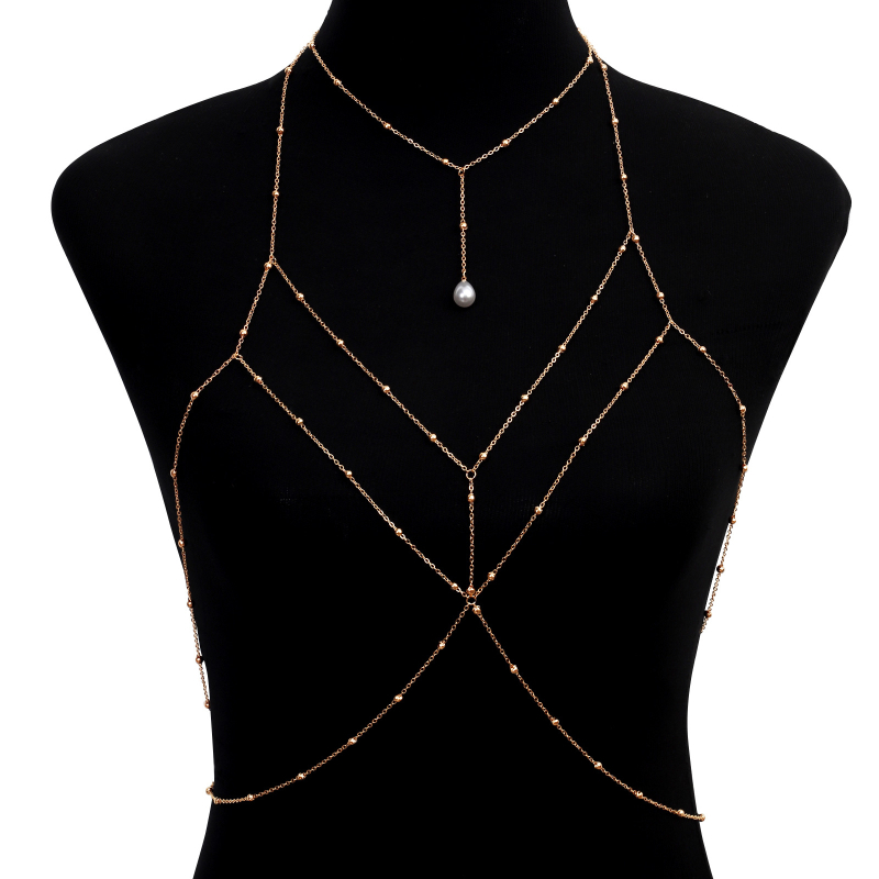 Ženski body chain ogrlica, kristalne kapljice, ručna izrada, legura