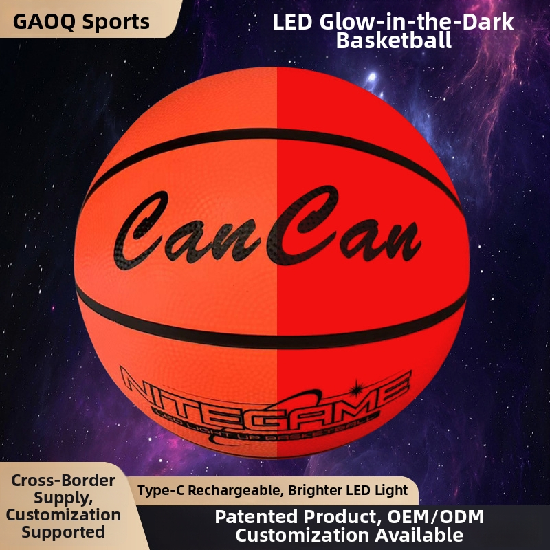 CanCan gumijas basketbola bumba ar LED gaismu, USB uzlāde un nomaināmu bateriju, B7 specifikācija