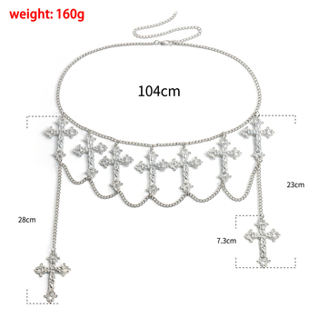 Metalni kaiš za tijelo s križem i resicama, dvostruki sloj dizajna, podesiva duljina, dostupno 115 cm i 125 cm