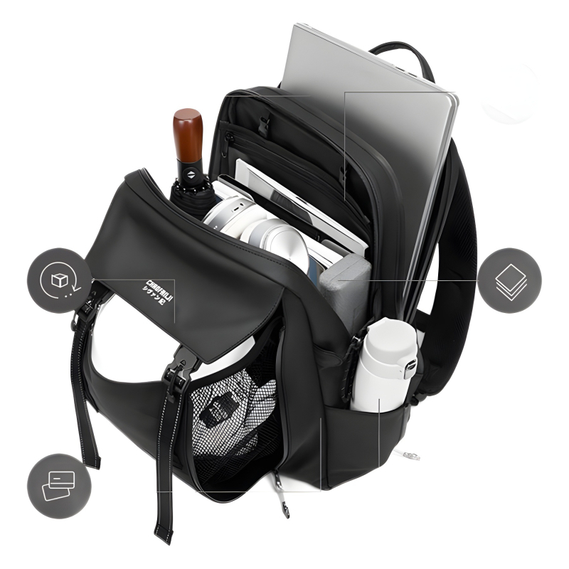 Rucsac - Unisex, stil urban minimalist, material PU impermeabil, compatibil cu laptop de 14 inchi, capacitate sub 20L