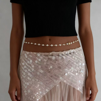 Колан за талия с перлена морска звезда и звездна форма; железо, електроплатиране