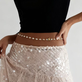 Колан за талия с перлена морска звезда и звездна форма; железо, електроплатиране