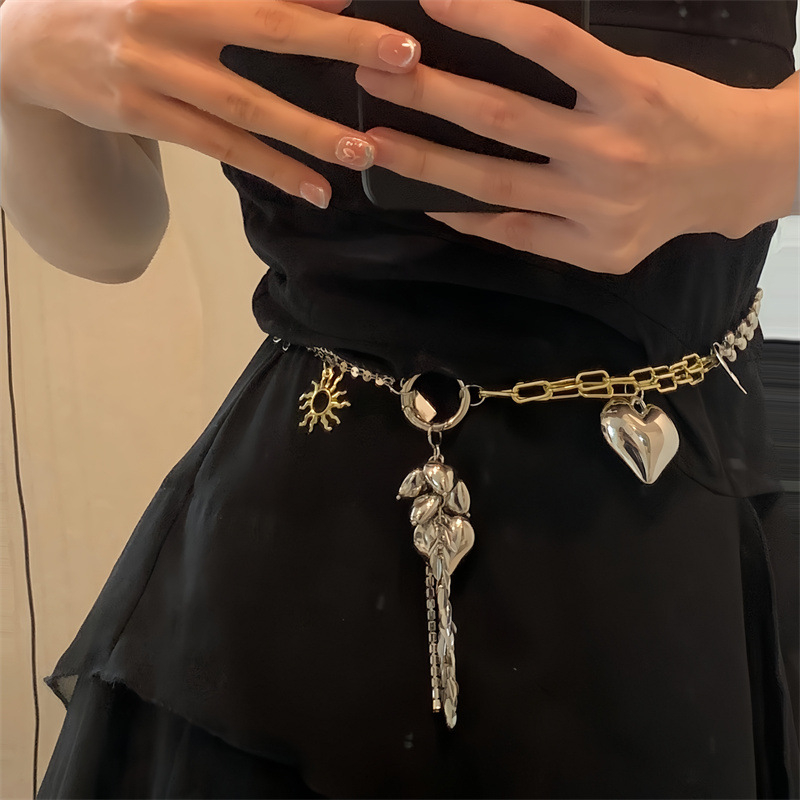 Pojas lanac s privjeskom srca – metalni tijelo lanac za žene, All-Match stil, jednostruki pojas, za sve sezone