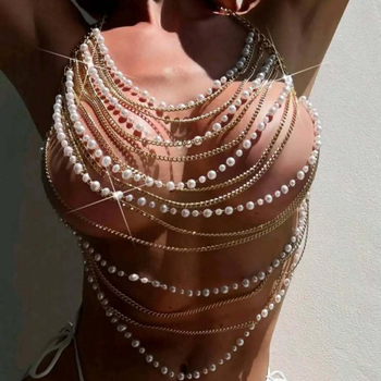 Grudna lančić s perlom i resom, nakit od legure, za žene, ljeto 2024