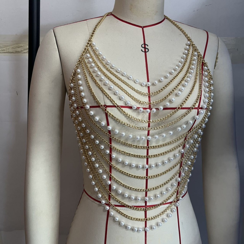 Grudna lančić s perlom i resom, nakit od legure, za žene, ljeto 2024