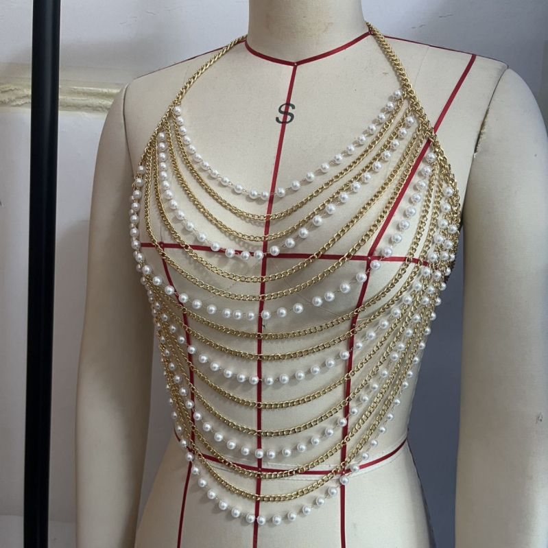 Grudna lančić s perlom i resom, nakit od legure, za žene, ljeto 2024