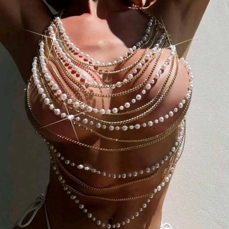 Grudna lančić s perlom i resom, nakit od legure, za žene, ljeto 2024