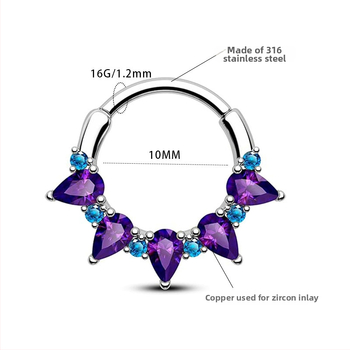 Пръстен за нос от неръждаема стомана със цирконови кристали, капков дизайн, електроплакиране