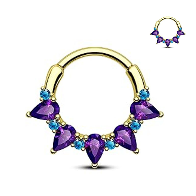 Пръстен за нос от неръждаема стомана със цирконови кристали, капков дизайн, електроплакиране