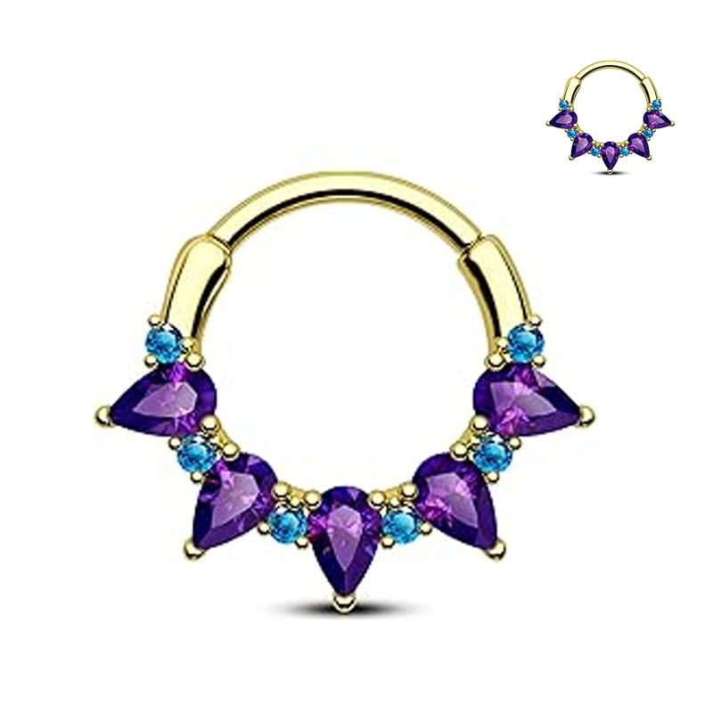 Пръстен за нос от неръждаема стомана със цирконови кристали, капков дизайн, електроплакиране