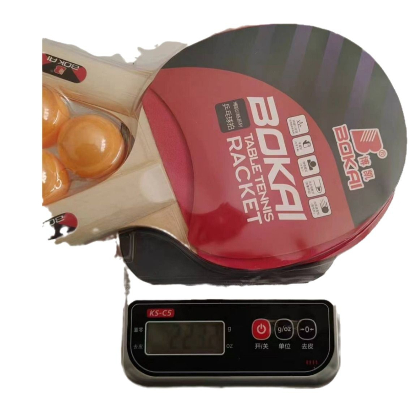 Stalo teniso raketė, poplar plokštė, guma su atvirkštiniu klijavimu, horizontinis smūgis, individualus apdorojimas, logotipas atspausdintas