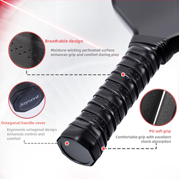 Pickleball nūja: oglekļa šķiedras korpuss; svars 230±5 g; nūjas virsma: T700 frosted; ražošana: auksts/karsts presēts; pielāgojams materiāls: stikla šķiedra/oglekļa šķiedra.