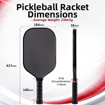 Pickleball nūja: oglekļa šķiedras korpuss; svars 230±5 g; nūjas virsma: T700 frosted; ražošana: auksts/karsts presēts; pielāgojams materiāls: stikla šķiedra/oglekļa šķiedra.
