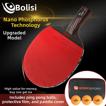 Boer stolný tenis raketa - Nano Carbon King vylepšená verzia, Basswood Ayus základná doska, Reverse Glue guma, horizontálny úder, vlastná spracovanie