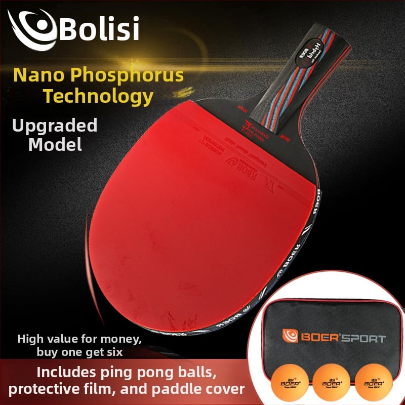 Boer stolný tenis raketa - Nano Carbon King vylepšená verzia, Basswood Ayus základná doska, Reverse Glue guma, horizontálny úder, vlastná spracovanie