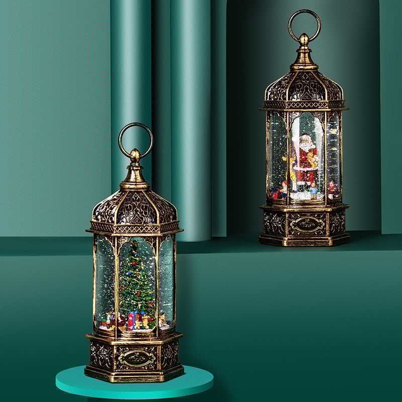 Bluetooth muzikinė dėžutė su besisukančia Kalėdų egle, snaigių sfere ir krištolo kamuoliu