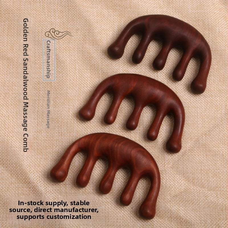 Massaažiharja juuksedest sandalwood materjalist, meridiaan massaaž ja paksendatud viie hamba pall | Bränd: Mulan wooden comb; Materjal: Sandalwood; Päritolu: Jing County, Anhui