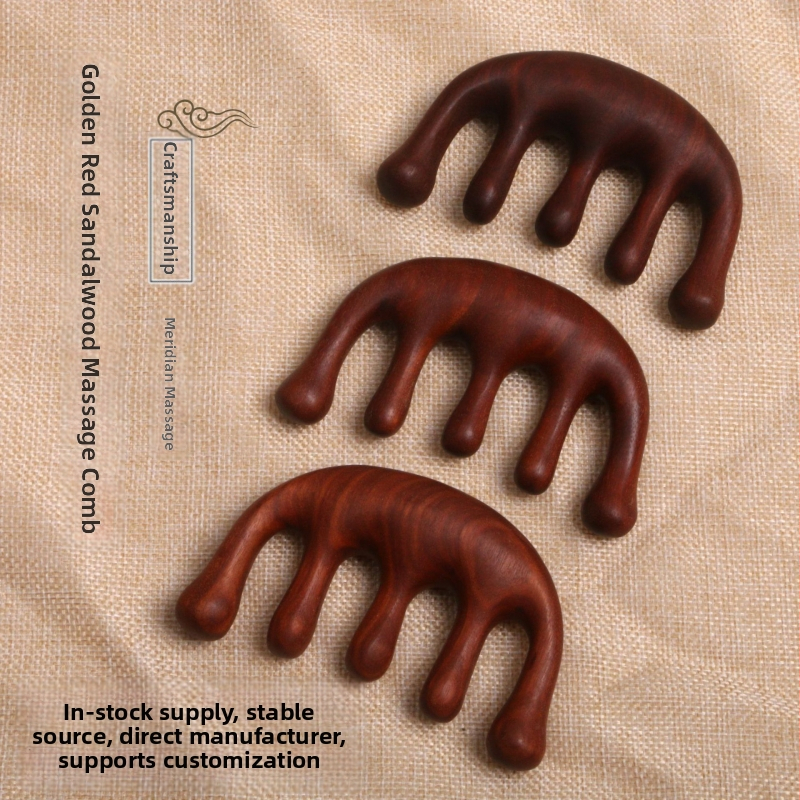 Massaažiharja juuksedest sandalwood materjalist, meridiaan massaaž ja paksendatud viie hamba pall | Bränd: Mulan wooden comb; Materjal: Sandalwood; Päritolu: Jing County, Anhui