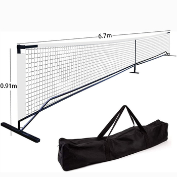 Portatiivne raske PVC-klipsi äärtusega pickleball võrk; polüester- ja terasest konstruktsioon; kaal 8 kg; pakendi suurus 91×19×15 cm; sobib pickleballile, tennisile ja teiste pallimängude jaoks