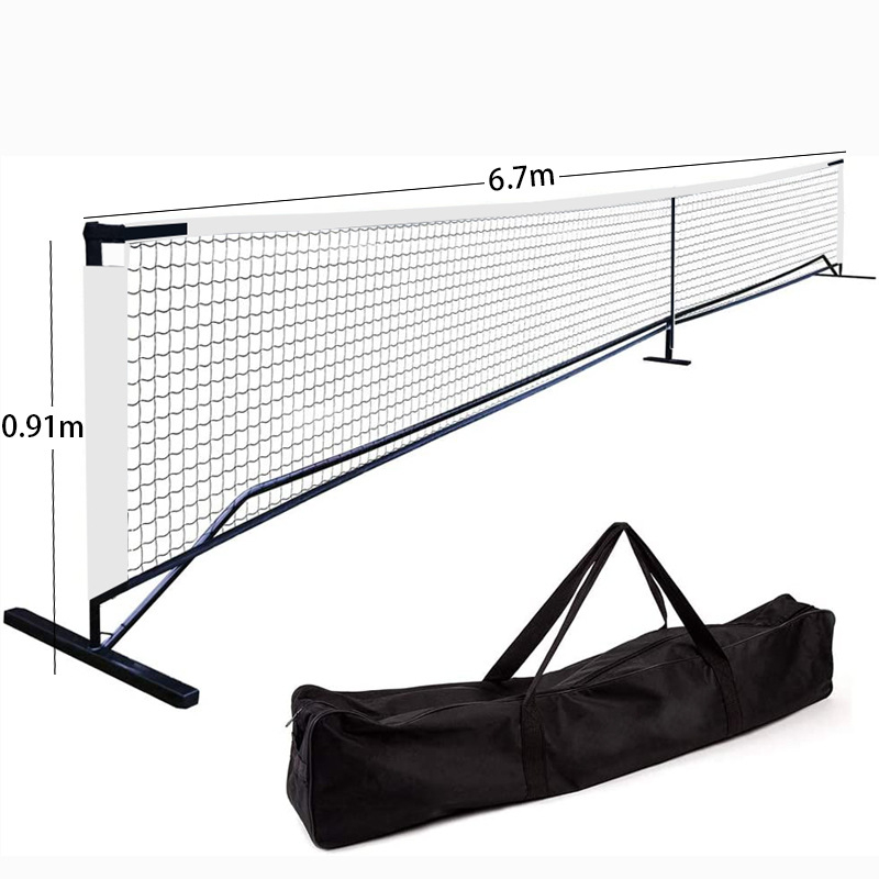 Portatiivne raske PVC-klipsi äärtusega pickleball võrk; polüester- ja terasest konstruktsioon; kaal 8 kg; pakendi suurus 91×19×15 cm; sobib pickleballile, tennisile ja teiste pallimängude jaoks