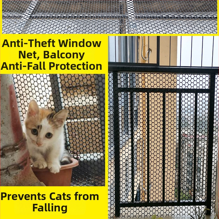 Mačacia bezpečnostná sieť pre okná a balkón, plastová ochranná sieť s proti pádu zábranou