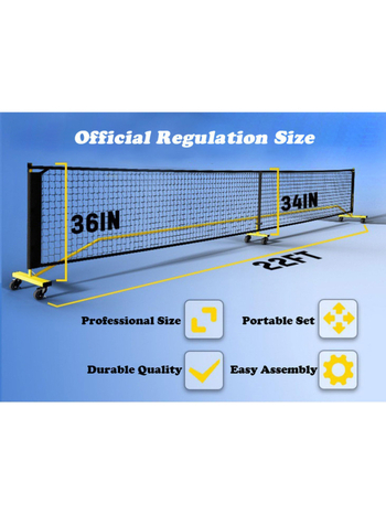 Mreža za pickleball s kotačićima – prenosna, odvojiva, za unutarnje i vanjske treninge, težina 9 kg