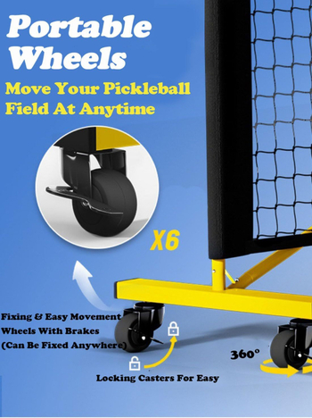 Mreža za pickleball s kotačićima – prenosna, odvojiva, za unutarnje i vanjske treninge, težina 9 kg