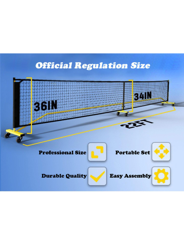 Mreža za pickleball s kotačićima – prenosna, odvojiva, za unutarnje i vanjske treninge, težina 9 kg