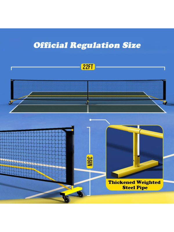 Mreža za pickleball s kotačićima – prenosna, odvojiva, za unutarnje i vanjske treninge, težina 9 kg