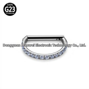 G23 titano lydinys su cirkonio akmenimis, D formos nosies antgalis, unisex nosies žiedas, geometrinis dizainas, titano juvelyrika ASTMF-136