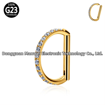 G23 titano lydinys su cirkonio akmenimis, D formos nosies antgalis, unisex nosies žiedas, geometrinis dizainas, titano juvelyrika ASTMF-136