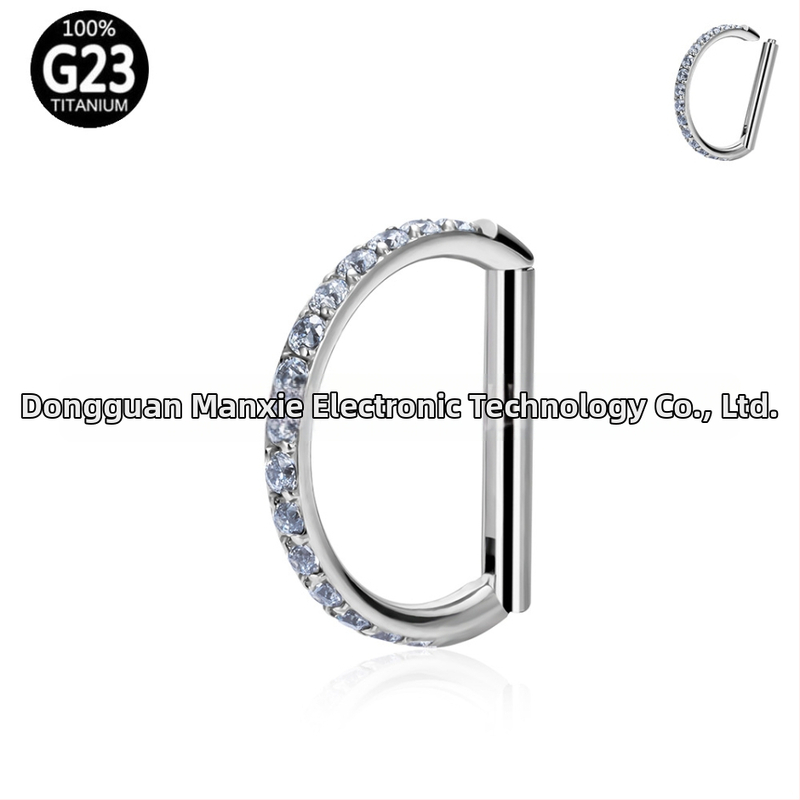 G23 titano lydinys su cirkonio akmenimis, D formos nosies antgalis, unisex nosies žiedas, geometrinis dizainas, titano juvelyrika ASTMF-136