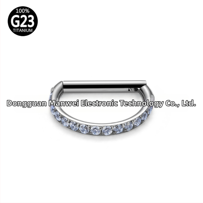 G23 titano lydinys su cirkonio akmenimis, D formos nosies antgalis, unisex nosies žiedas, geometrinis dizainas, titano juvelyrika ASTMF-136