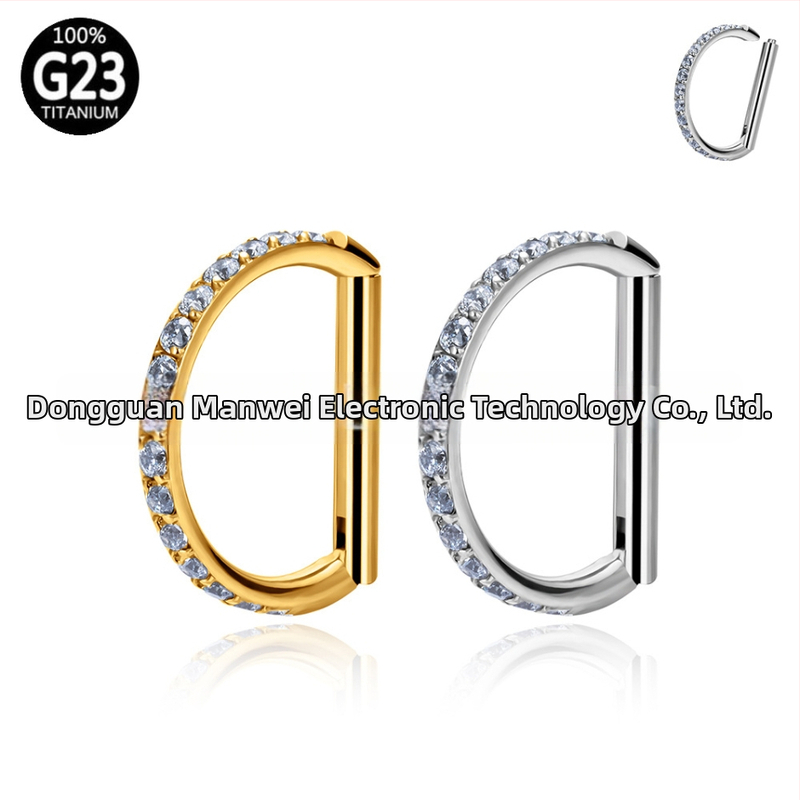 G23 titano lydinys su cirkonio akmenimis, D formos nosies antgalis, unisex nosies žiedas, geometrinis dizainas, titano juvelyrika ASTMF-136