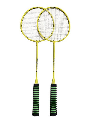 Set badminton raketa s tri lopte – Mala žuta patka, lagani okvir, 95–100 g, ravna šipka, 65×20, za početnike