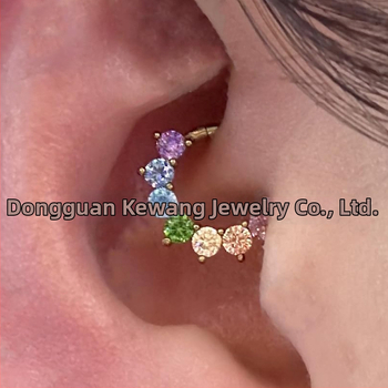Nosový prsteň z 316L titánu s 5A dúhovým zirkónom, vsadený, tvaru U, vhodný pre daith a septum piercing