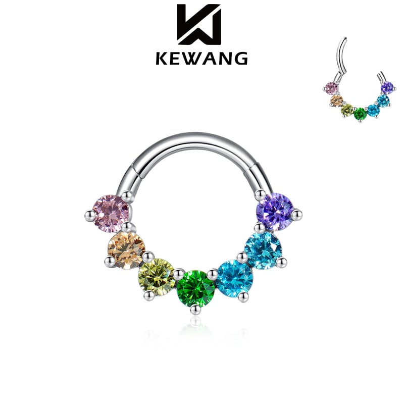 Δαχτυλίδι μύτης unisex, 316L ανοξείδωτο τιτάνιο, U-σχήματος, διαμαντένια επεξεργασία, ουράνιος ζιρκόν, Rainbow σειρά