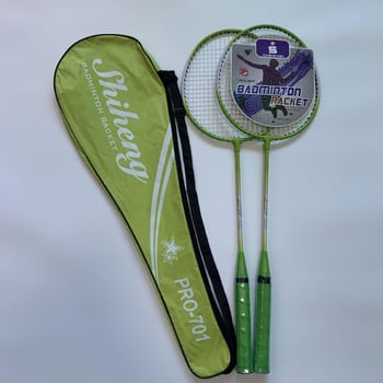 Ракетка за бадминтон Sheheng – рамка от железен сплав, струни от найлон, за начинаещи, възможност за печат на лого