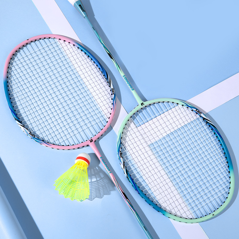 DHS badminton reketa, 2-dijelni set, najlon strune, težina 95–100 g, umjerena tvrdoća