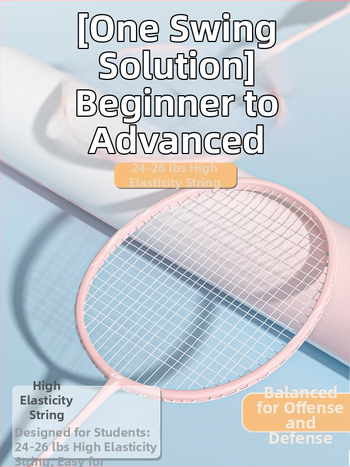 Badmintono raketė – anglies pluošto korpusas, svoris 75–79 g, tiesus kotas, rankenos storis G-4, vidutinė kietumas, logotipo spauda įmanoma