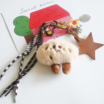 BRELOC Yuyu — formă de bob de cafea din pluș, stea din piele cu cinci colțuri, rachetă de tenis, șnur împletit pentru geantă, pandantiv decorativ